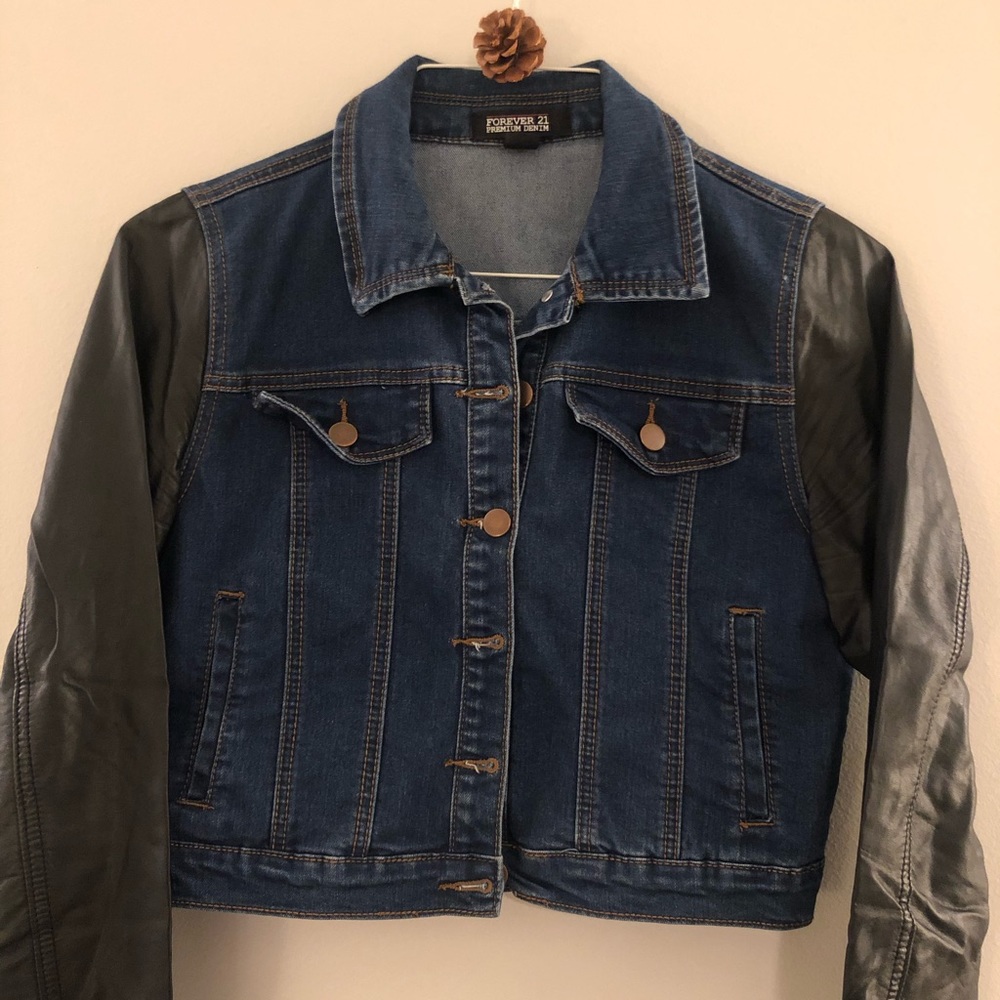 Forever 21 Cropped Denim/Leather Jacket